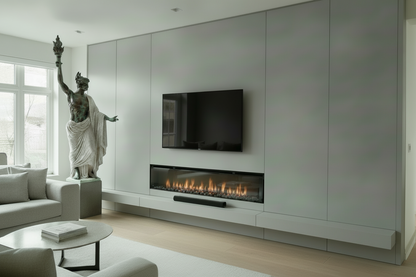 media wall plan for a full wall media wall with fire and recess shelves