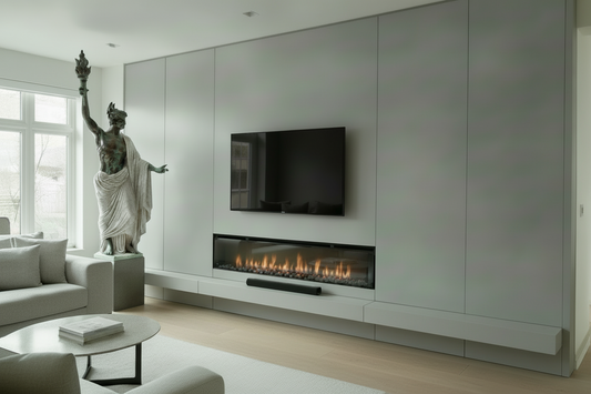 media wall plan for a full wall media wall with fire and recess shelves